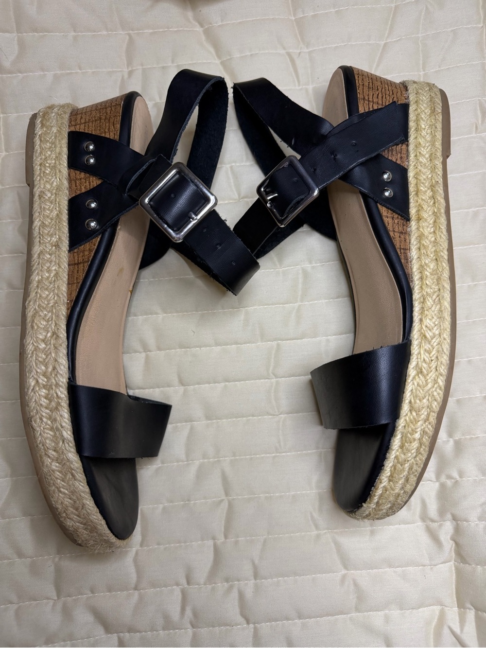 Tommy Bahama Black Espadrille Wedge Sandals Women's Size 8.5 M Strappy Platform